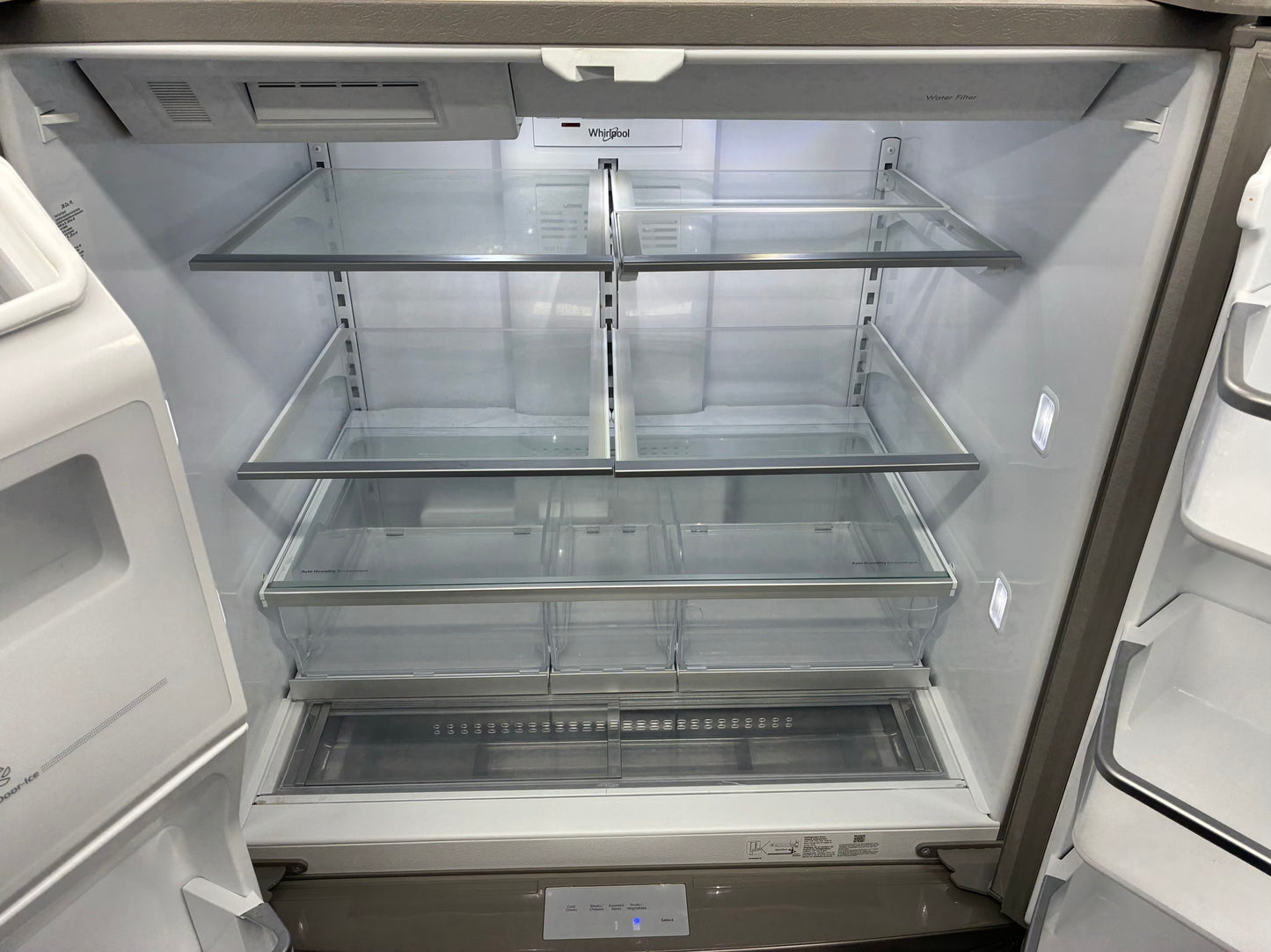 Whirlpool french door refrigerator stainless steel with ice maker 36”