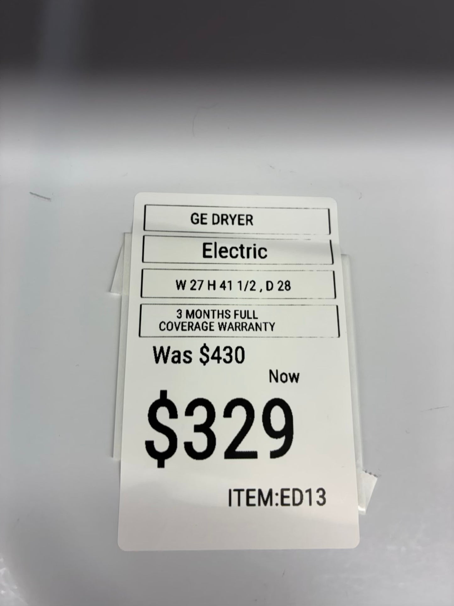 GE electric dryer 27” large capacity