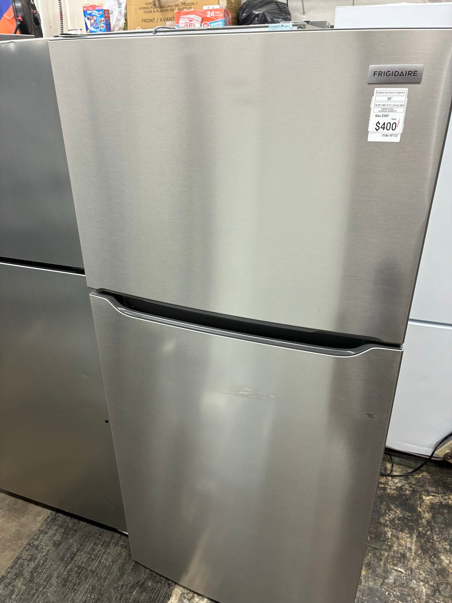 Frigidaire top freezer refrigerator stainless steel 30”