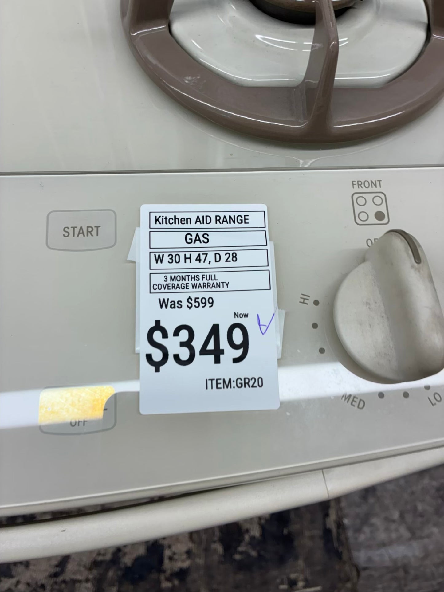 Kitchen Aid Gas Range cream color  4 Burners 30”