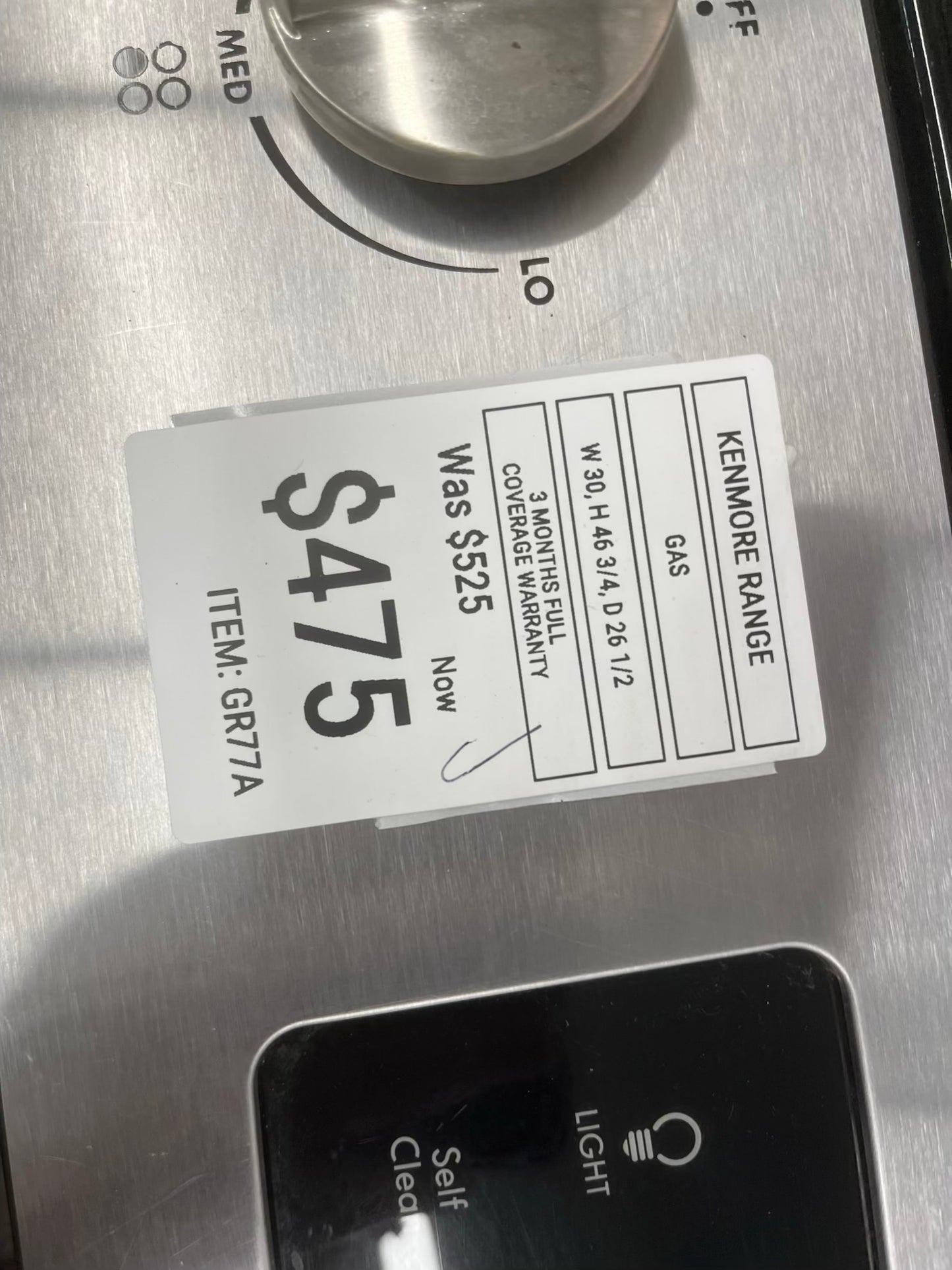^ ITEM #GR77A kenmore  Stainless steel slide in gas range 5 burner 30 inch
