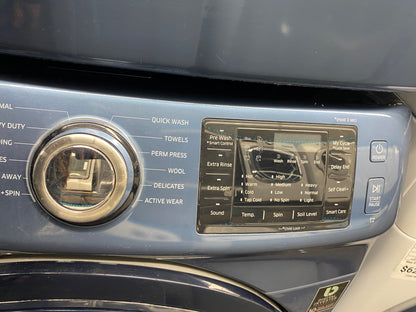 . Item: #WD19K  Samsung high efficiency washer and electric dryer blie stainless steel drum front load ,stackable or side by side 27”