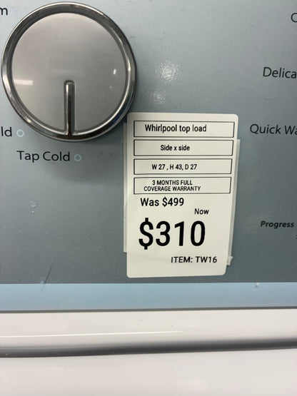 Whirlpool top load washer  large capacity side x side 27”ñ