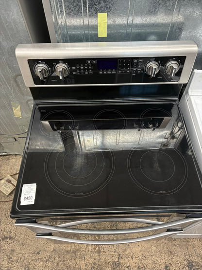 Whirlpool electric white  range 5 burner 30 inch stainless  steel double oven