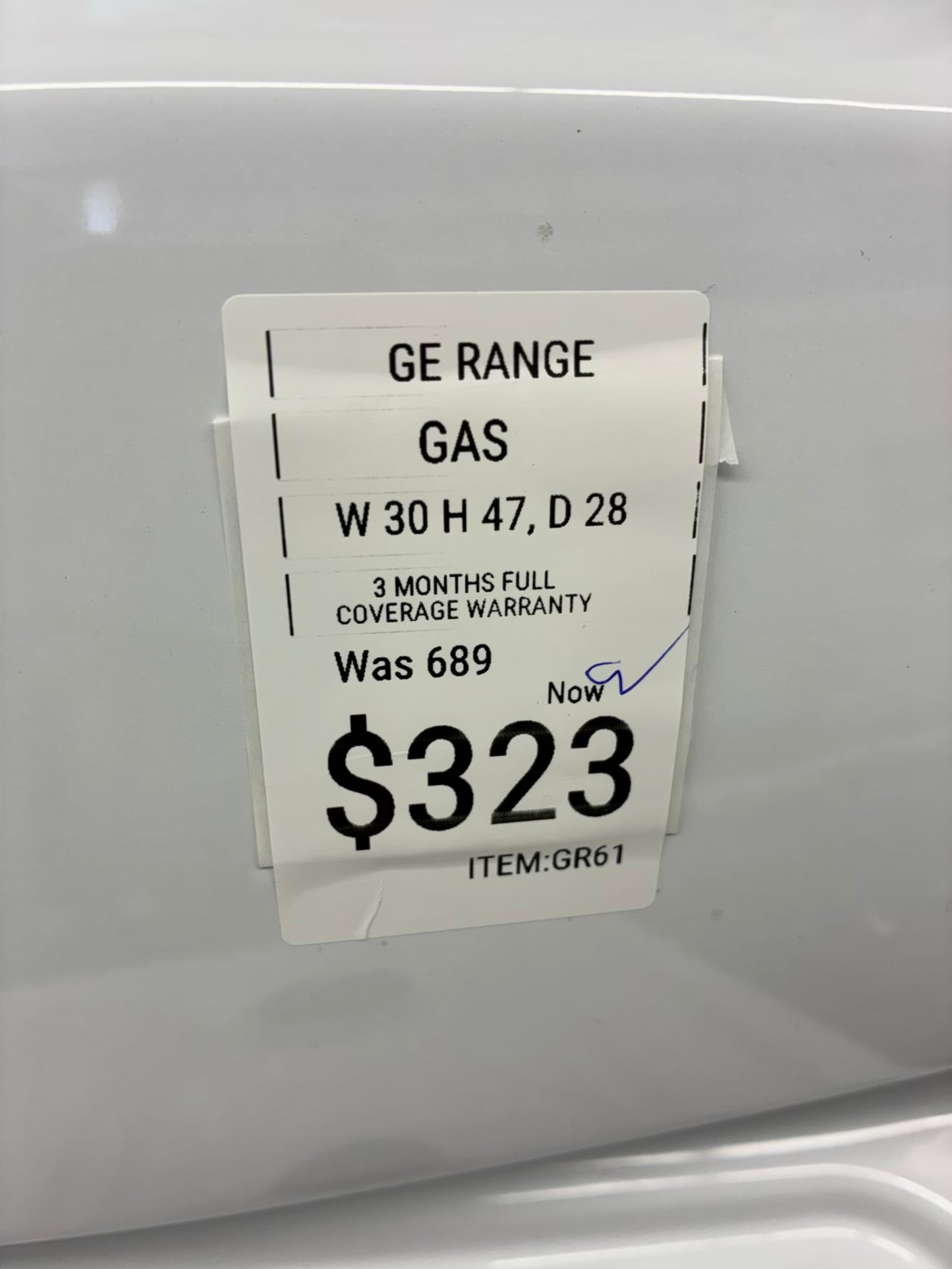 GE gas range 4 burners white  30”