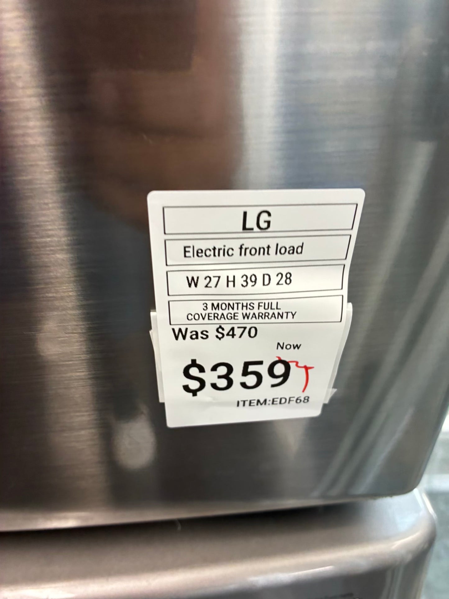 LG Electric Dryer 27” front load slate steam option