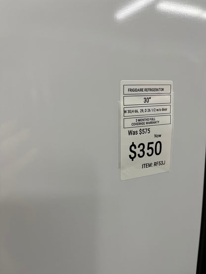 ^ ITEM: #RF53J Frigidaire top freezer white refrigerator  30” in