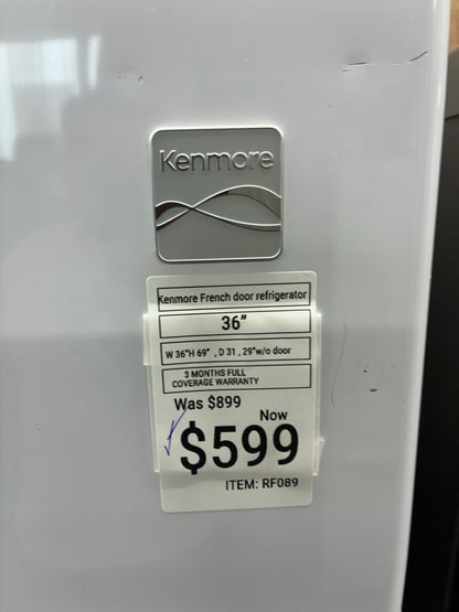 Kenmore French door refrigerator white  36” ice maker