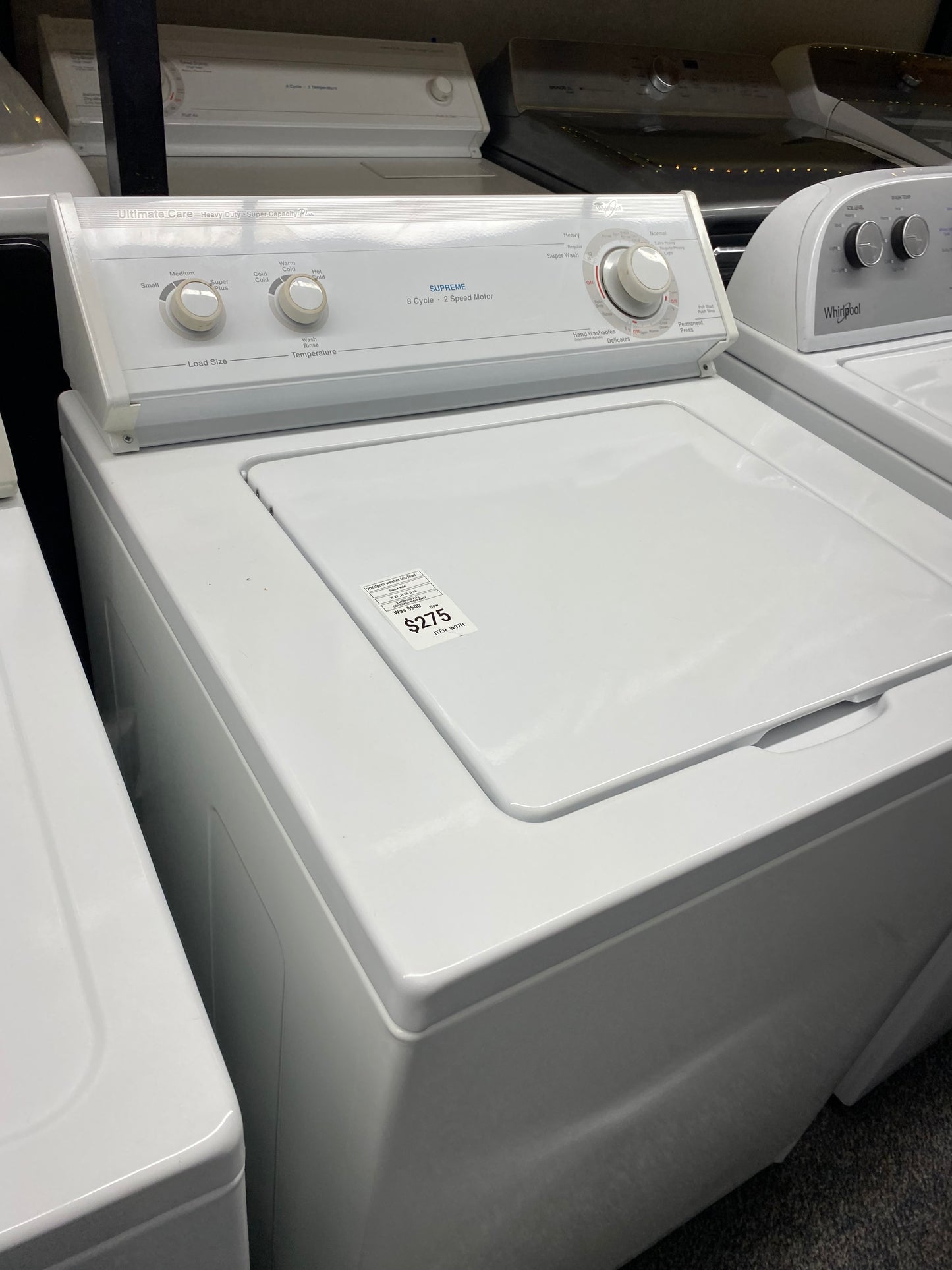 - ITEM #W97H whirlpool top load washer  large capacity side x side 29”