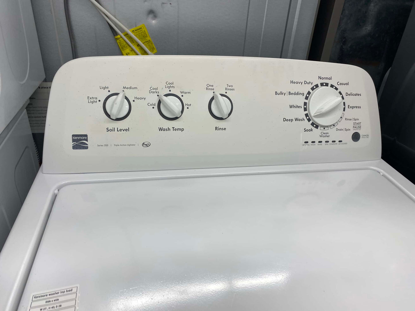 - ITEM #W83J kenmore top load washer machine 27”