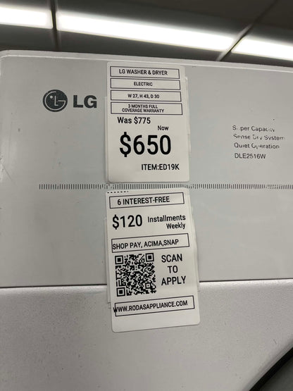 - Item: #ED19K LG high efficiency and electric dryer stainless steel drum front load ,stackable or side by side 27”