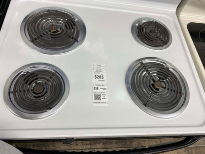 Item: #ER43Y GE electric 220v range 4 burner  coil black & white 30 in