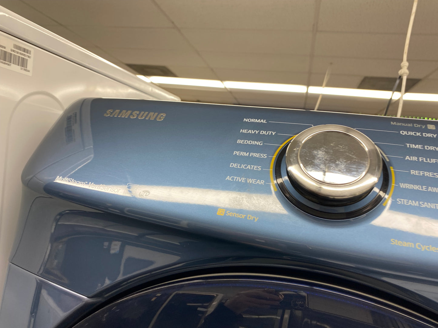 . Item: #WD19K  Samsung high efficiency washer and electric dryer blie stainless steel drum front load ,stackable or side by side 27”