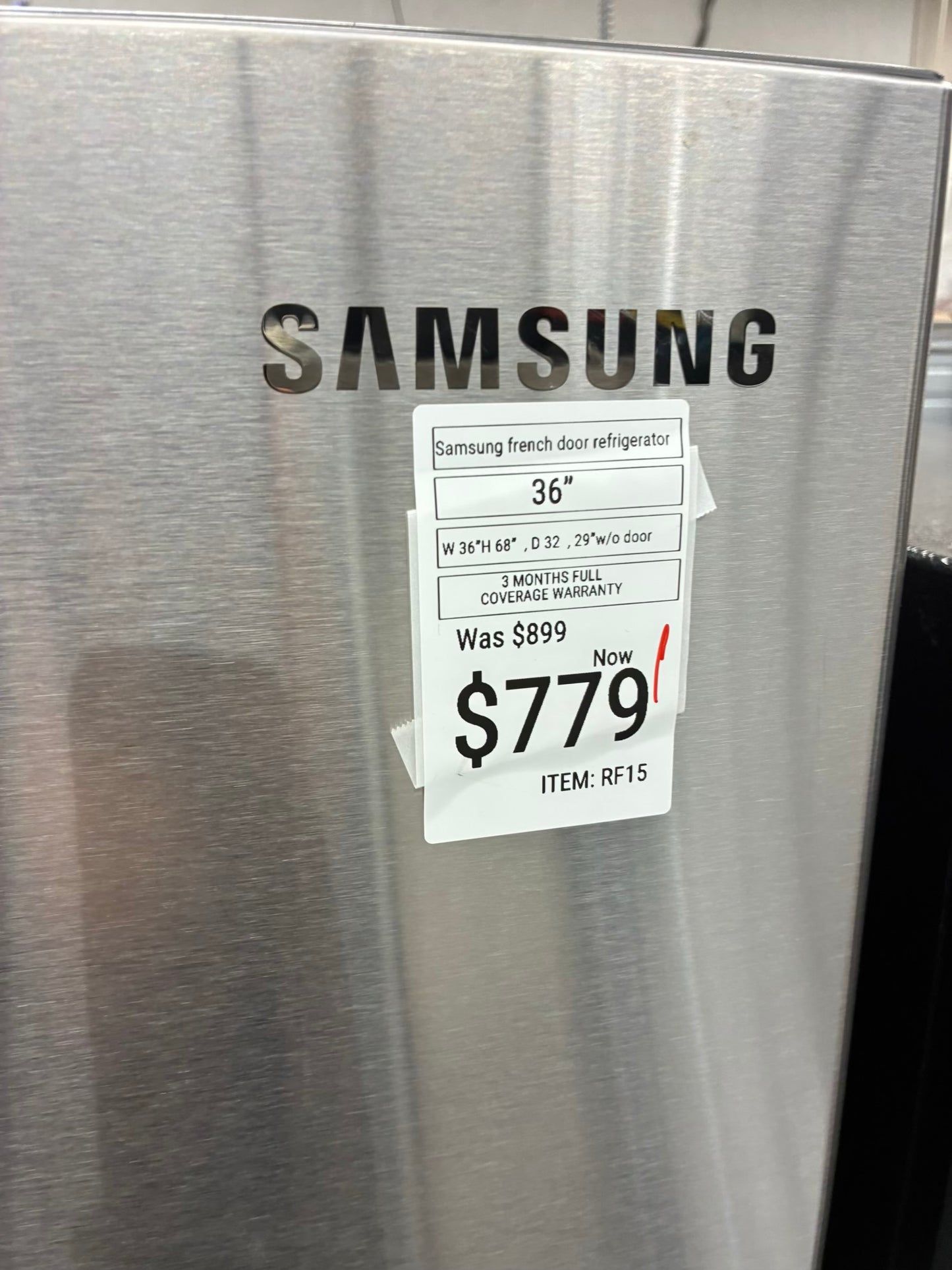 Samsung French door refrigerator stainless steel 36” ice maker water dispenser