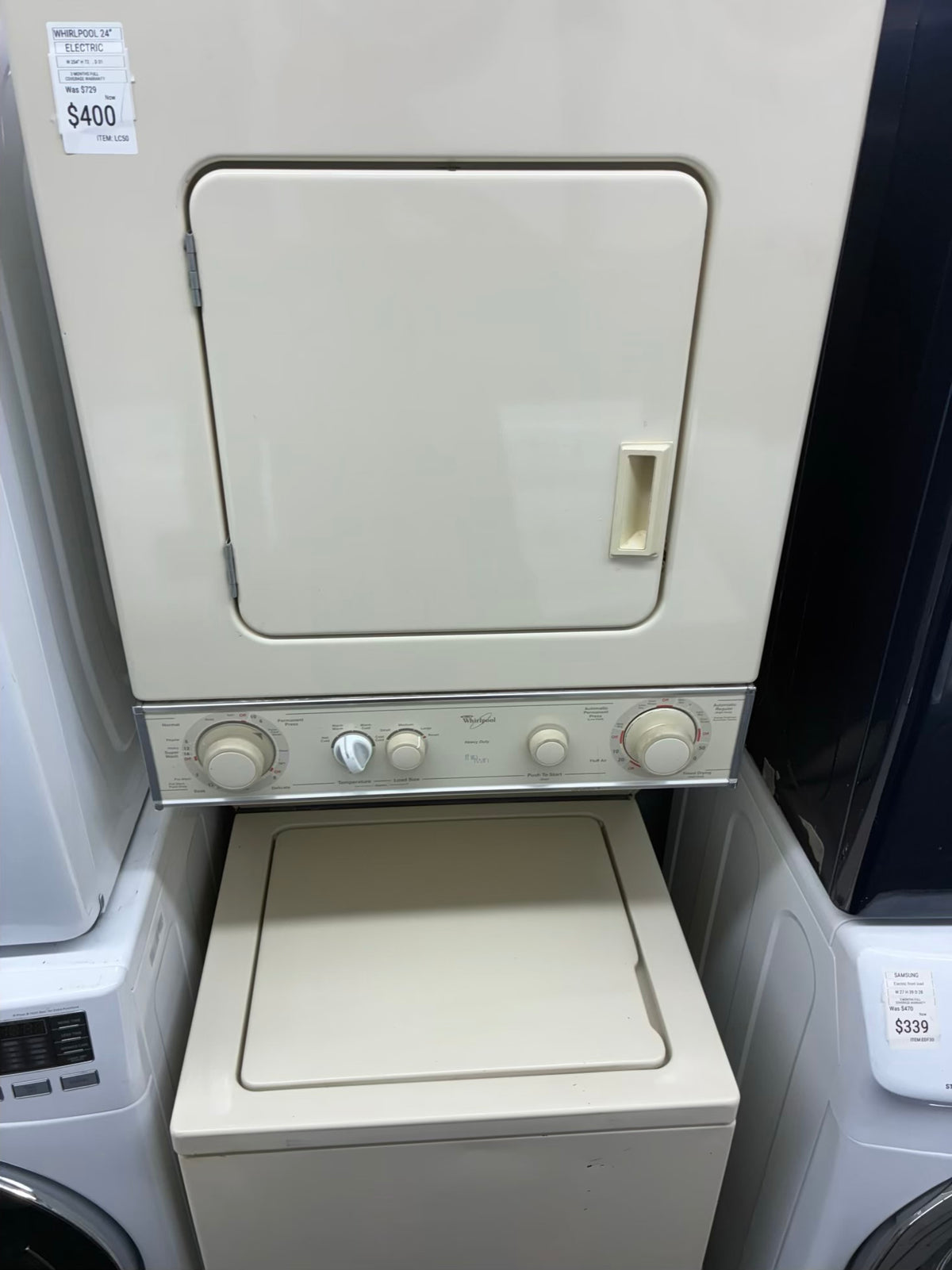 Whirlpool center  washer and dryer set electric stackable 24”