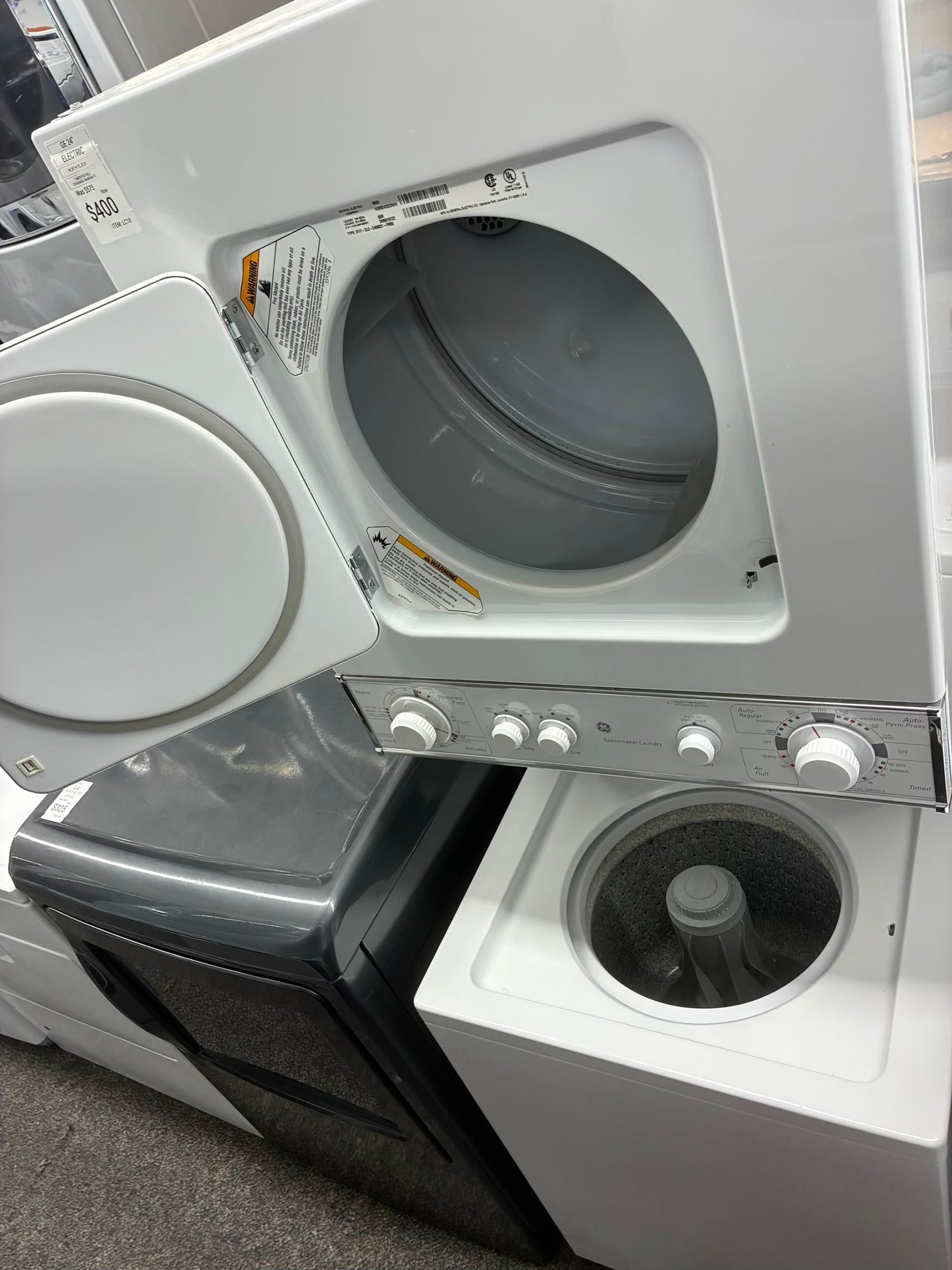 GE laundry center  washer and dryer electric stackable 24”