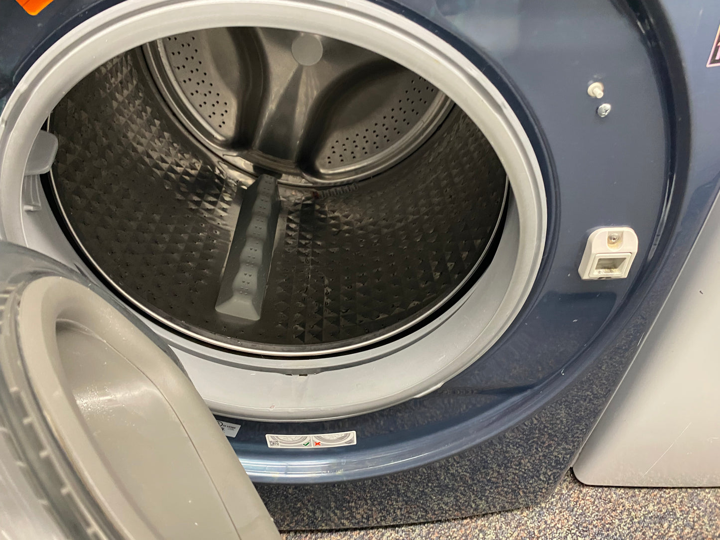 . Item: #WD19K  Samsung high efficiency washer and electric dryer blie stainless steel drum front load ,stackable or side by side 27”