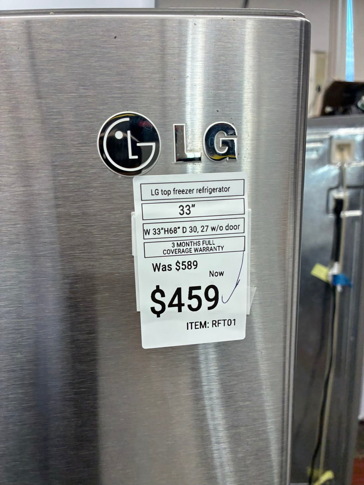 LG top freezer refrigerator stainless steel 33”