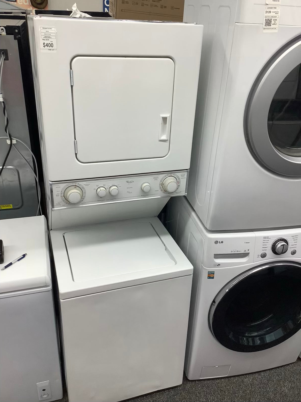 whirlpool laundry center  washer and dryer set gas stackable 24”