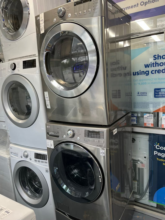 - Item: #ED63Z  LG high efficiency washer and electric dryer blie stainless steel drum front load ,stackable or side by side 27”