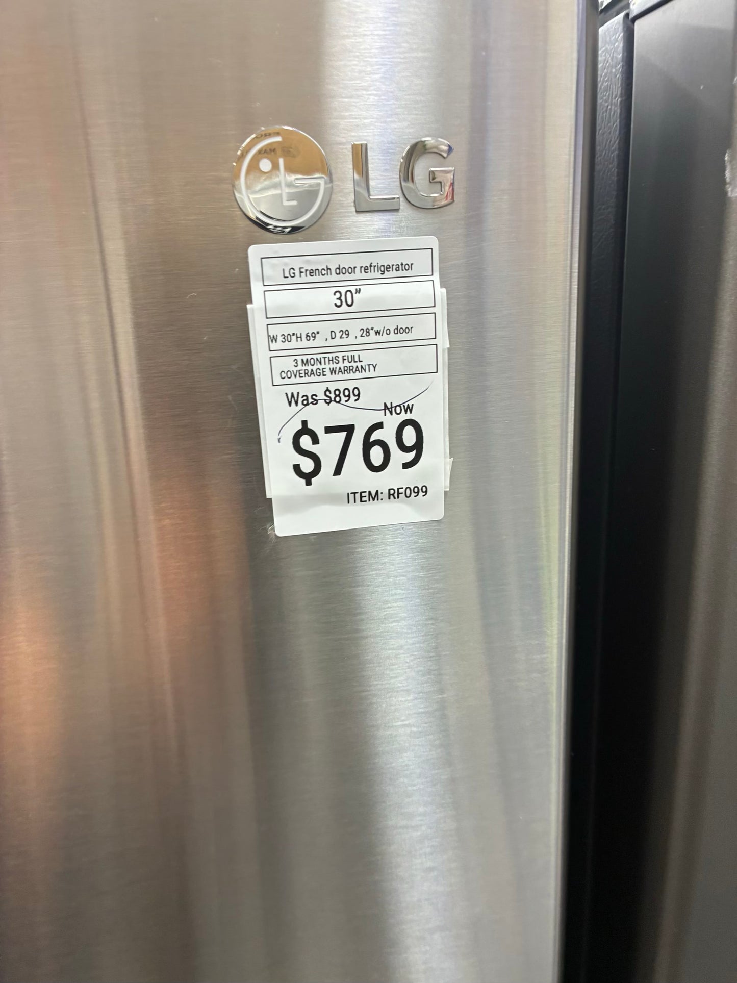 LG French door refrigerator stainless steel 30” ice maker water dispenser