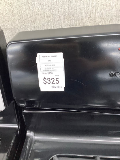 Kenmore gas range , 4 burner black color 30”