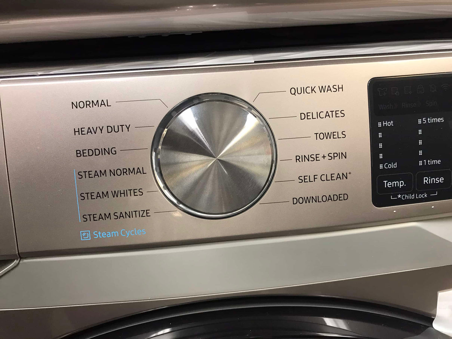 🔥 HOT DEAL ★ Samsung Open Box 4.5 cu. ft. Smart High-Efficiency Front Load Washer with Super Speed  & 7.5 cu. ft. Smart Stackable Vented ELECTRIC Dryer with Steam Sanitize+ in champagne 27 in WD2197