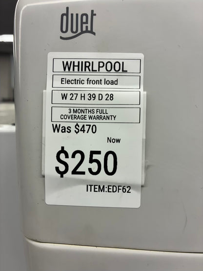 Whirlpool Electric Dryer 27” white front load