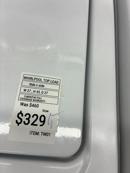 Whirlpool top load large capacity white 27”