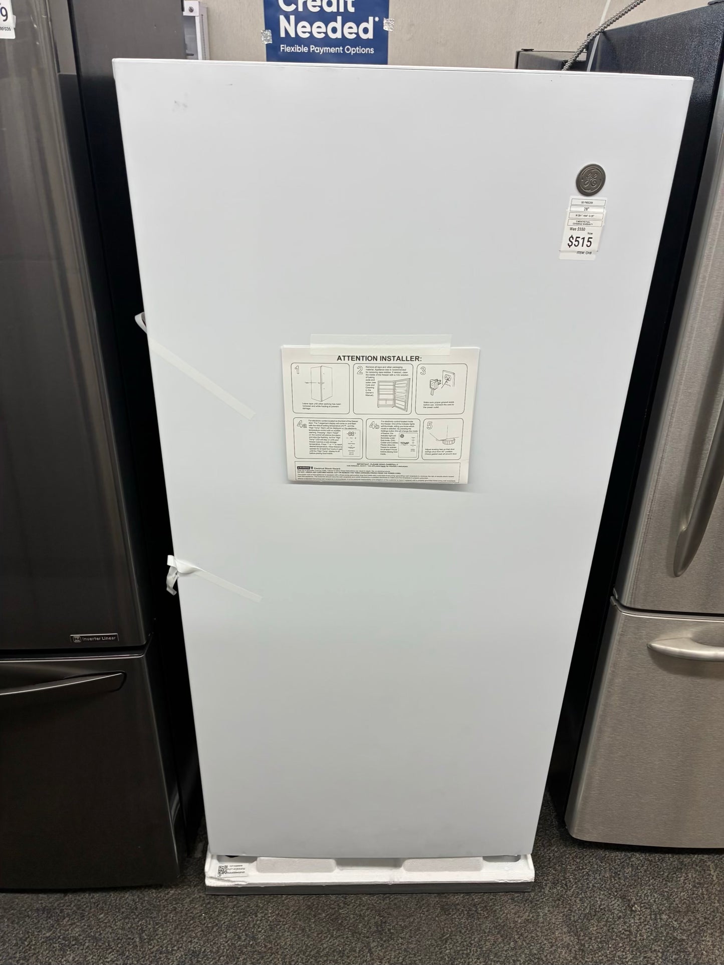 GE Upright Freezer Refrigerator 28” white BRAND NEW