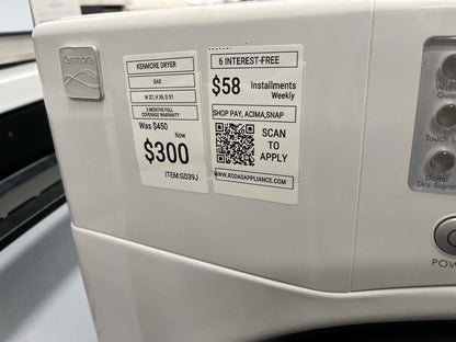 - ITEM #GD39J Kenmore GAS dryer large capacity stainless steel drum 27”