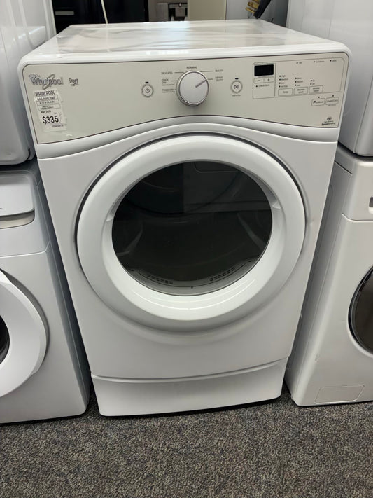 Whirlpool Electric Dryer 27”  white front load with pedestal