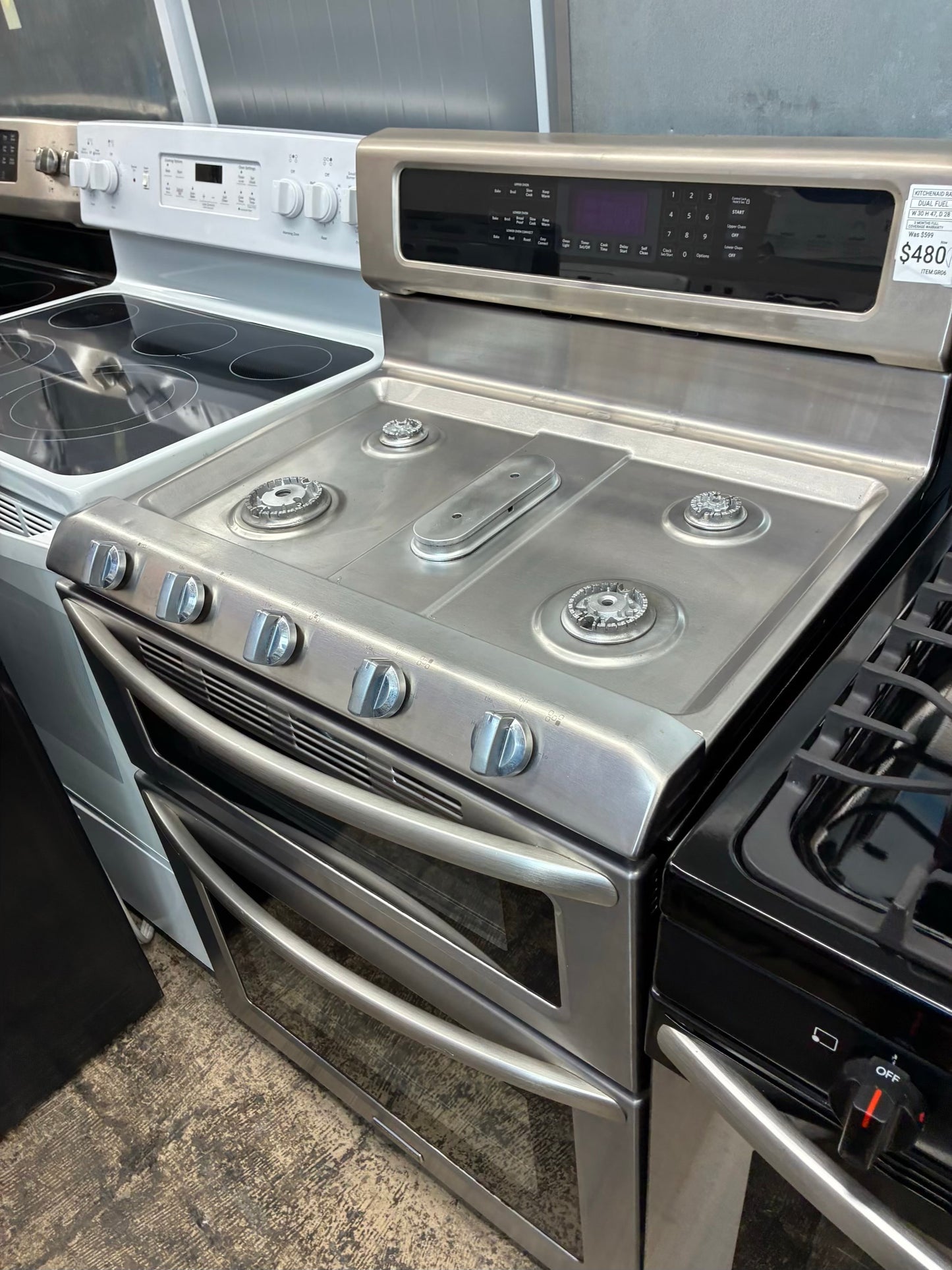 Kitchen Aid dual fuel  stainless steel range 5 burner 30 inch