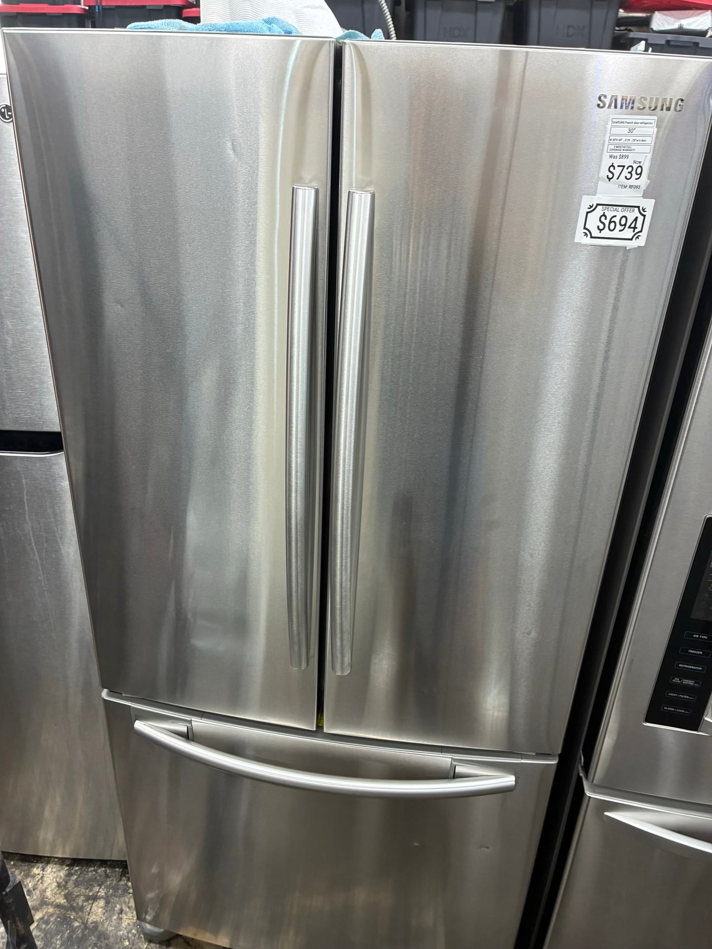 Samsung French door refrigerator stainless steel 30”