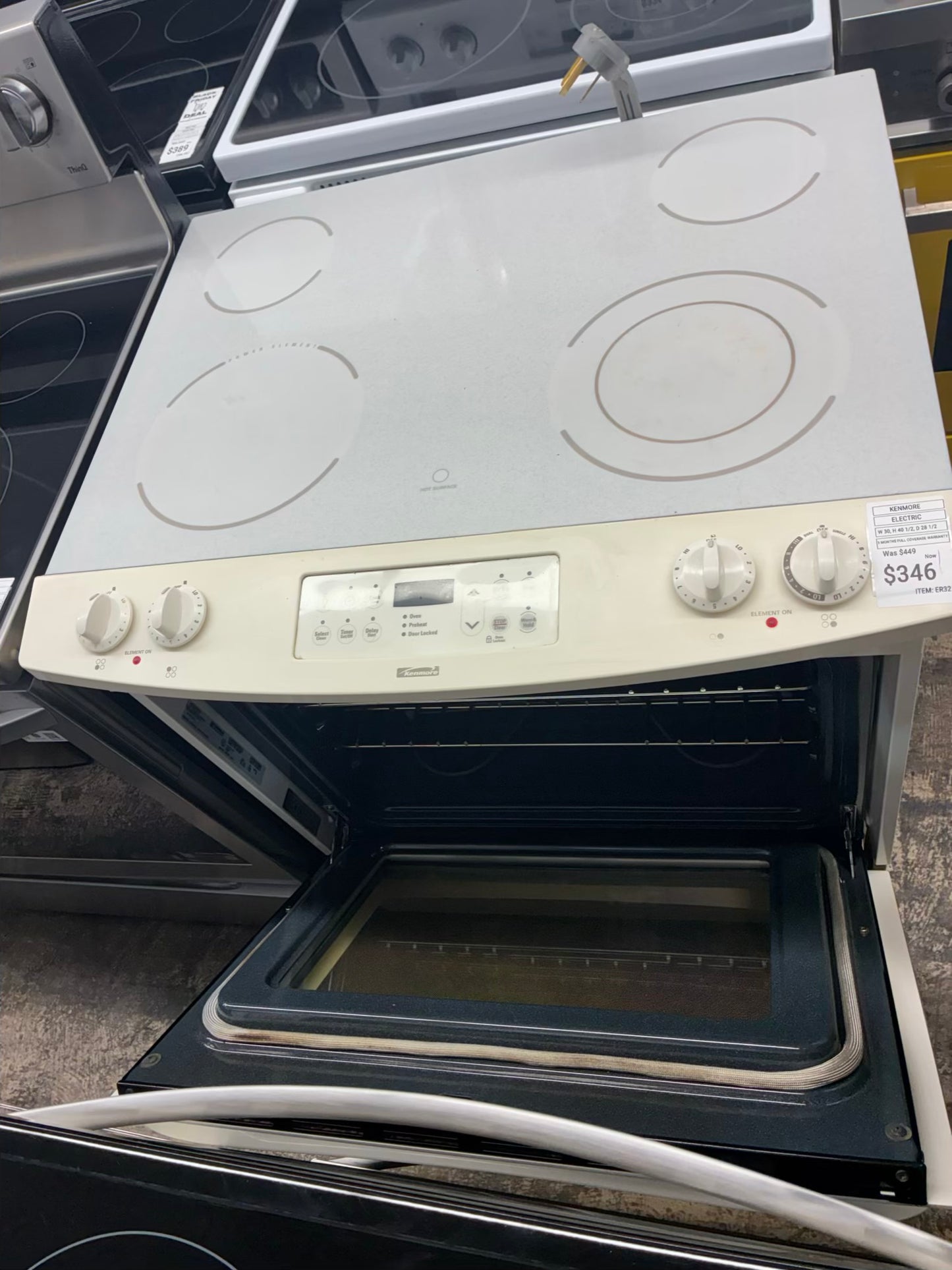 Kenmore electric white  range 4 burner 30 inch slide in