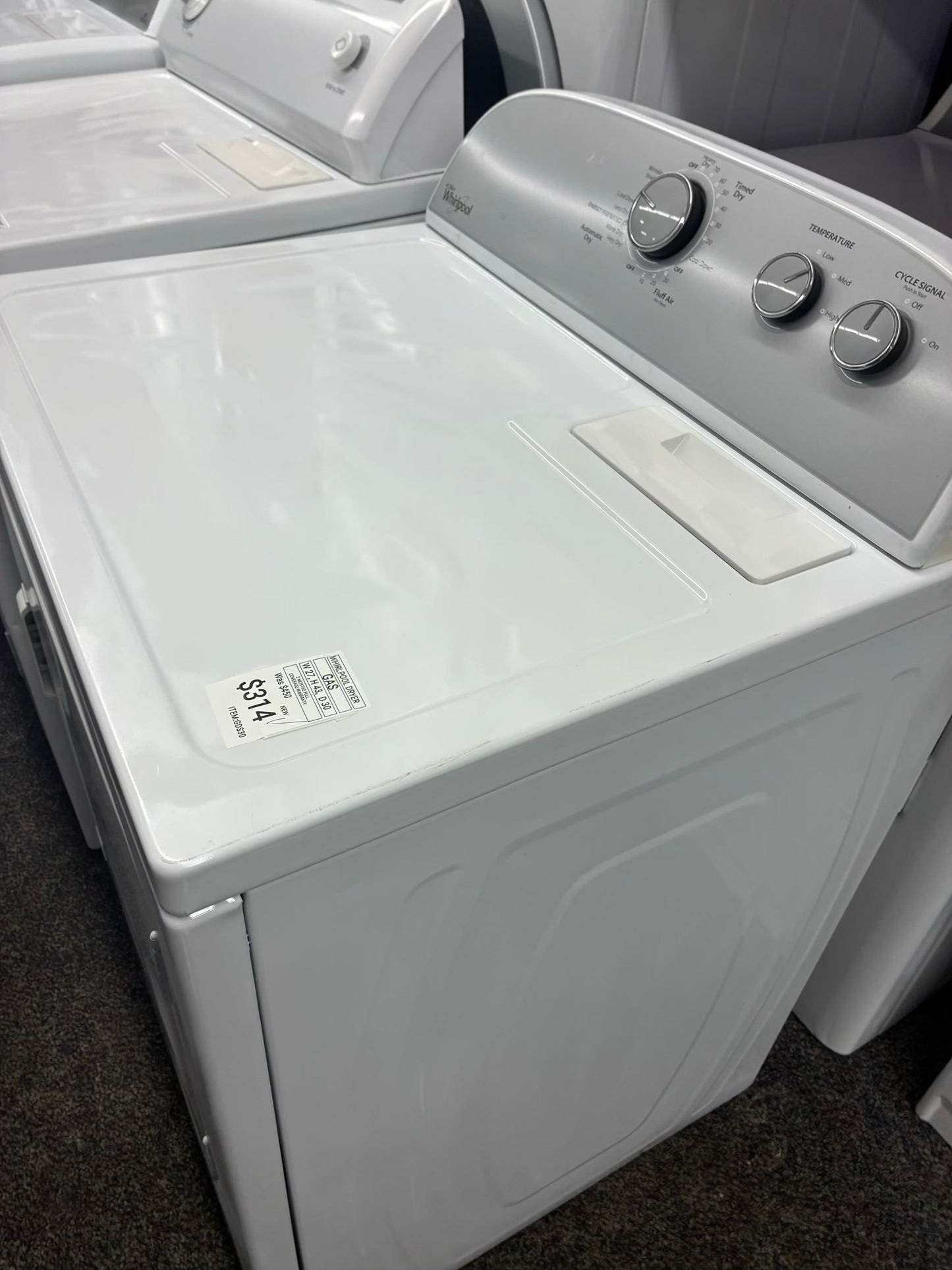 Whirlpool gas dryer 29” large capacity white
