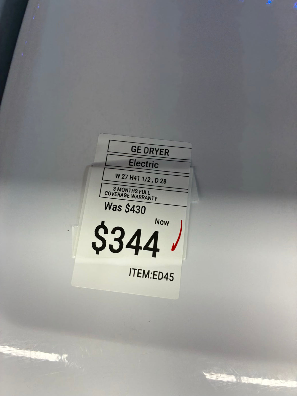 GE electric dryer 27” large capacity white