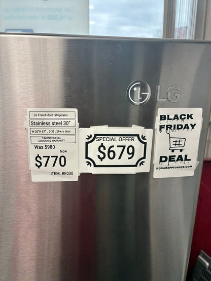 LG French door refrigerator slate stainless steel 30”, Ice Maker BLACK FRIDAY SALE