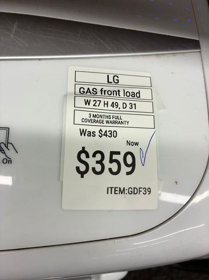 LG gas dryer 27” large capacity white