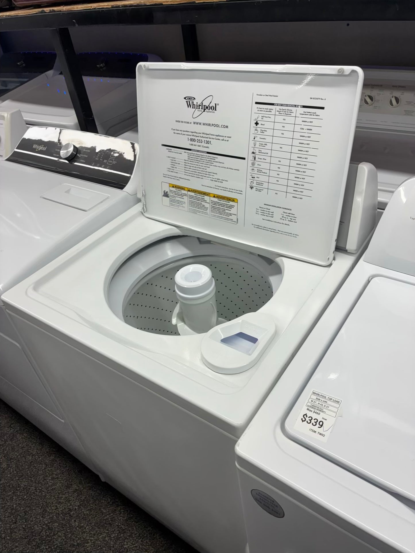 Whirlpool top load large capacity white 27”