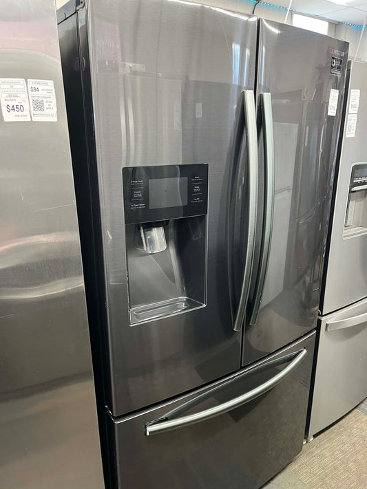 - ITEM: #RF84G  Samsung French door refrigerator stainless steel 30” with water dispenser and ice maker inside