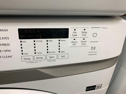 🔥 HOT DEAL
 ★ Samsung Open Box 4.5 cu. ft. High-Efficiency Front Load Washer with Self-Clean+ in White & 7.5 cu. ft. Stackable Vented Electric Dryer with Sensor Dry in White 27 in WD545