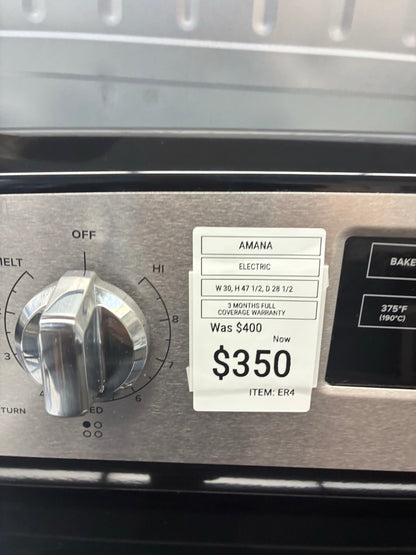 Amana electric white  range 4 burner 30 inch stainless steel