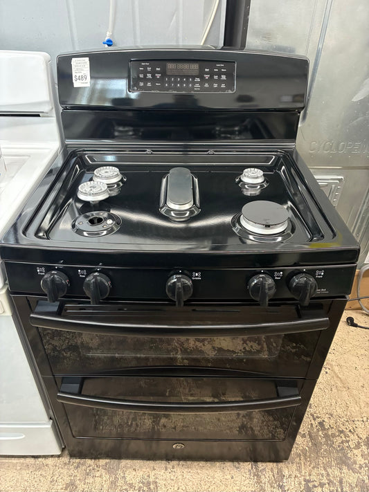 GE Double Oven Gas Range black 5 Burners 30”