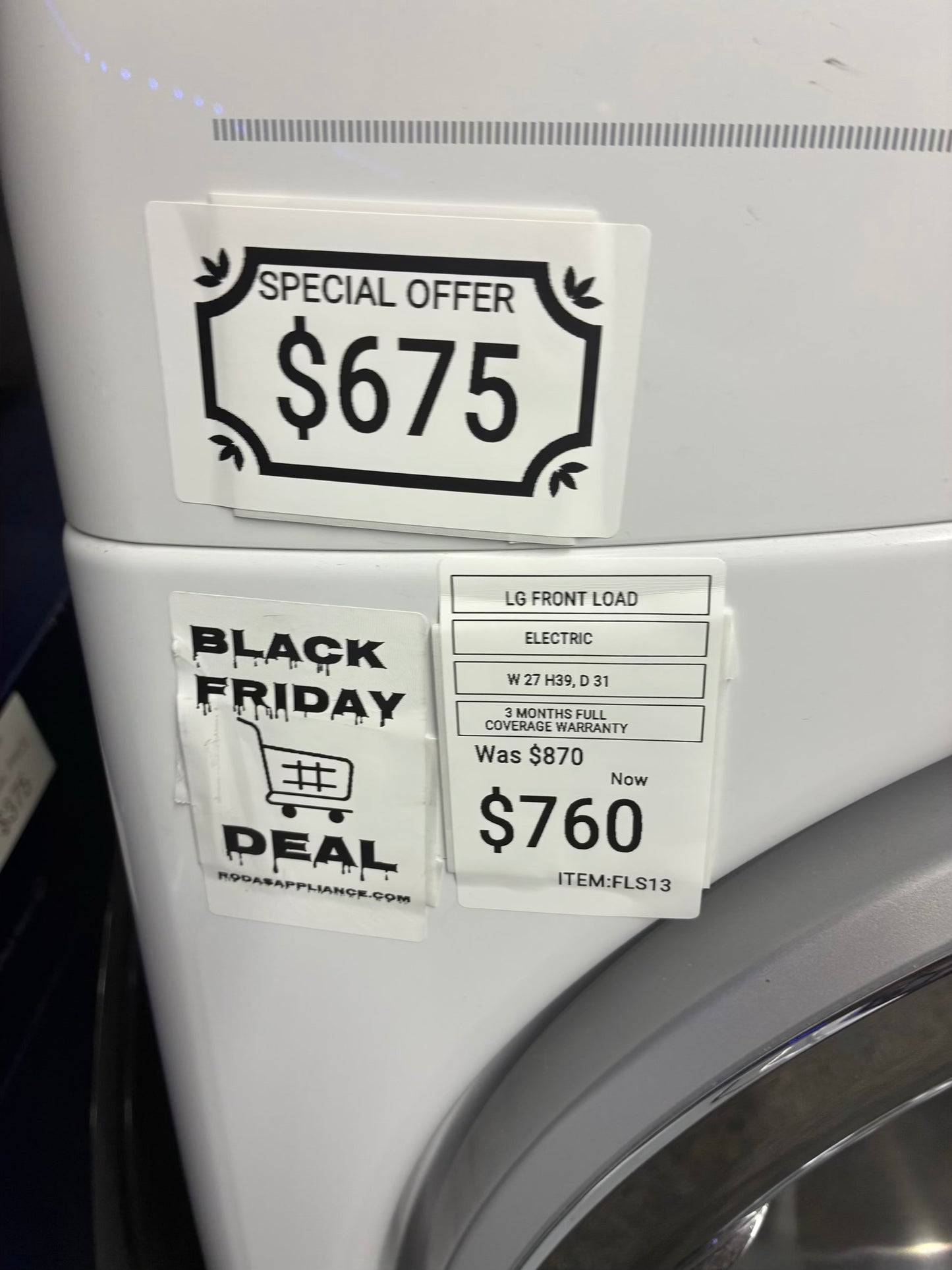 LG WASHER N DRYER FRONT LOAD ELECTRIC 27” WHITE WITH PEDESTAL