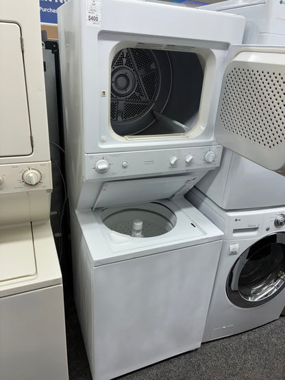 GE laundry center  washer and dryer set gas stackable 27”