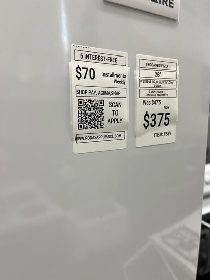 ^ ITEM: #F63V Frigidaire  Upright freezer white  28” in