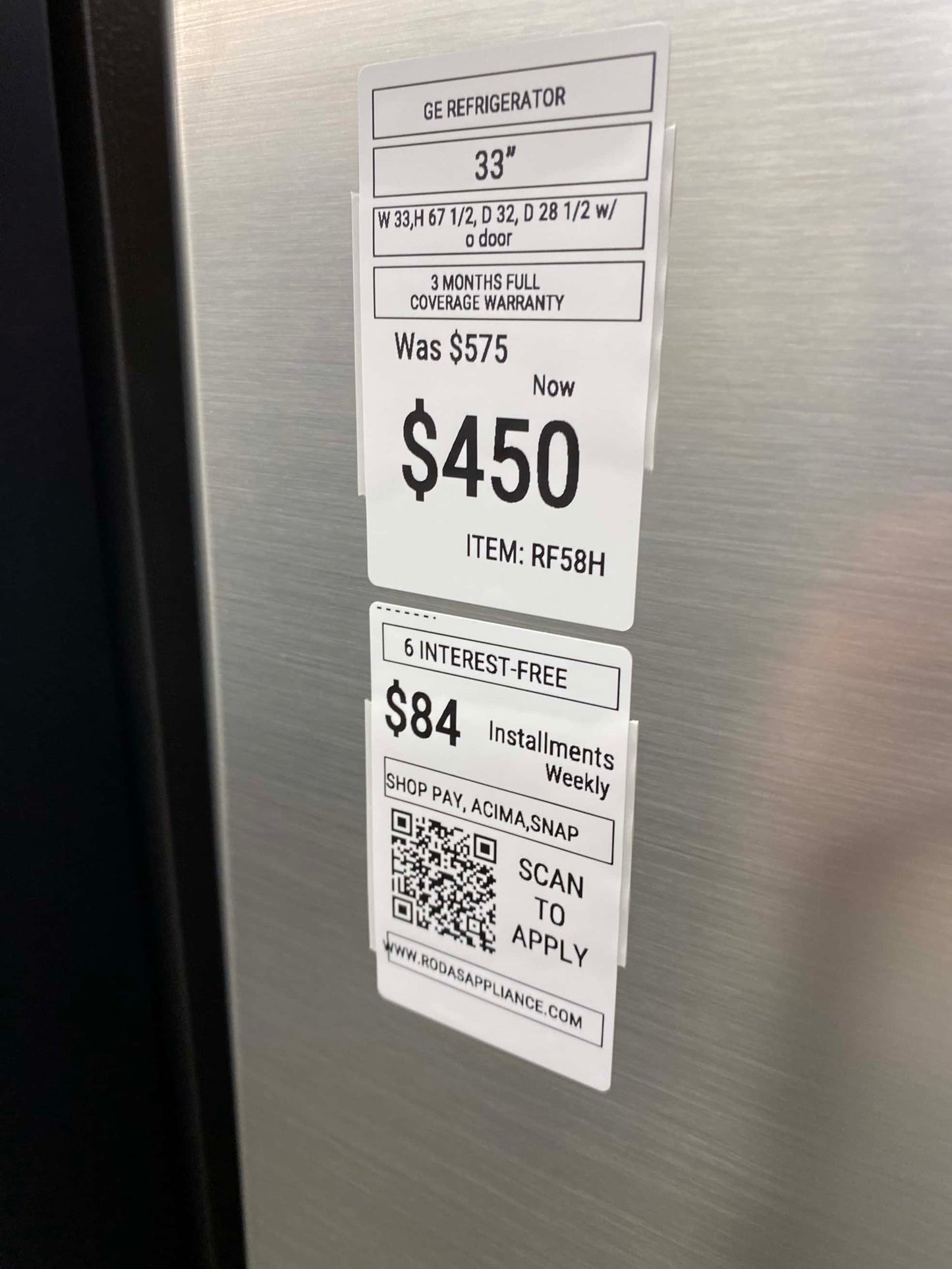 ITEM: #RF58H  GE bottom  freezer refrigerator slate stainless steel 33”
