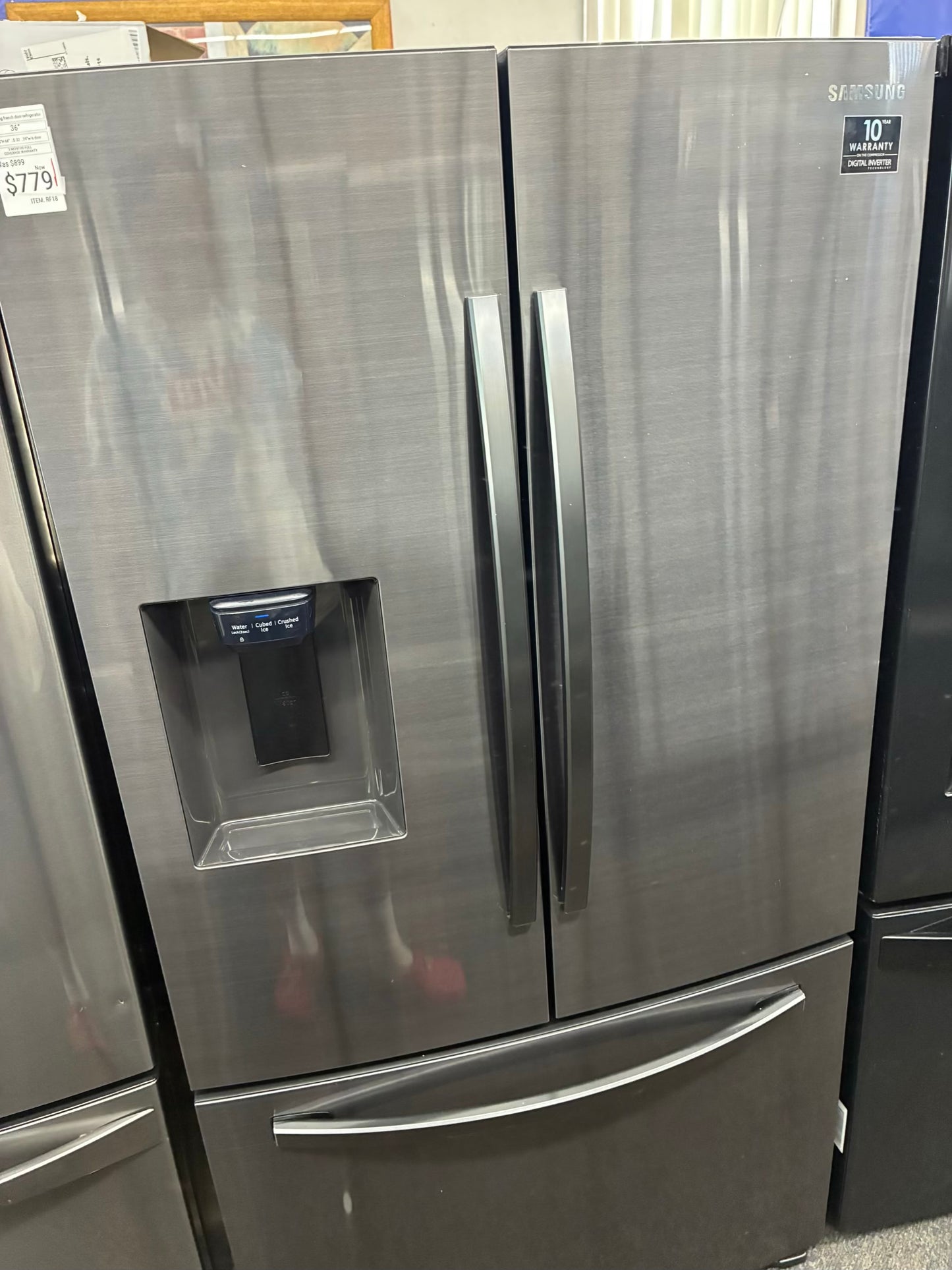 Samsung French door refrigerator stale stainless steel 36” ice maker water dispenser