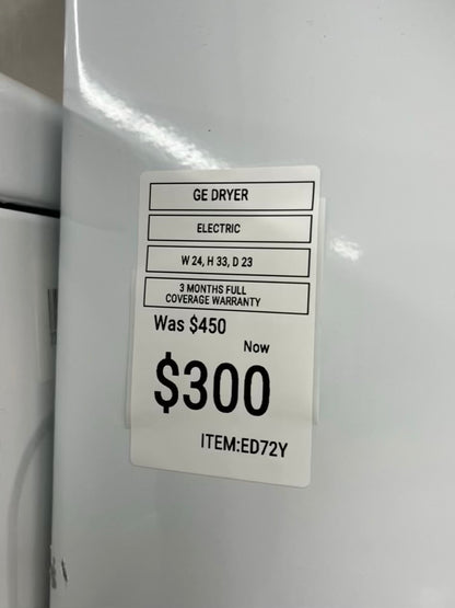 ^ ITEM #ED72Y  GE  front load electric dryer 220v large capacity stackable 27”
